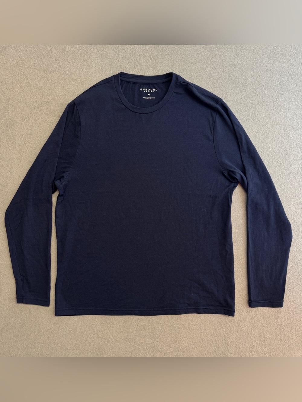 Unbound Merino Wool Shirt XL Men's Long Sleeve Crew Navy Blue Comfort